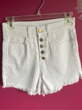 High-Rise White Button-Front Denim Shorts